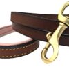 Soft Touch Collars Leather Braided Dog Leash, Brown with Pink Padded Handle, 4ft