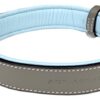 Soft Touch Collars - Medium Leather Dog Collar, Padded for Comfort , Gray and Blue - Genuine Real Leather , 20" Long by 1" Wide, Fits Neck Size 14.5" to 17.5 Inches