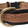 Soft Touch Collars - Leather Padded Dog Collar , Custom Handmade Hand Tooled - Black, Large