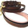 Soft Touch Collars Leather Braided Dog Leash, Brown with Pink Padded Handle, 4ft