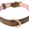 Soft Touch Collars - Padded Leather Dog Collar, Slimline Edition - Large, Brown and Pink